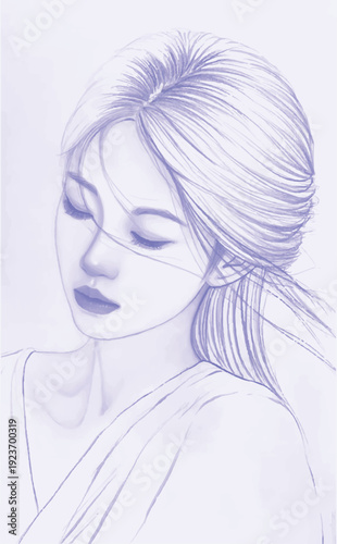 Sketch. Beauty girl face Hand drawn sketch on a white background. Beautiful fashion girl. Vector illustration.