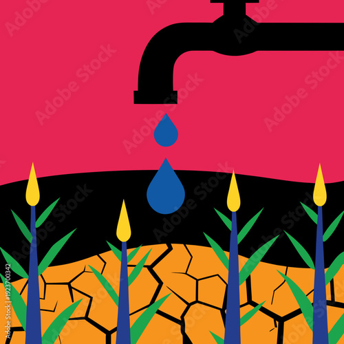 Drought Stricken Farmland With Dripping Faucet