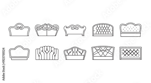 Collection of Headboard Silhouettes, Various Styles and Designs, Stock Media