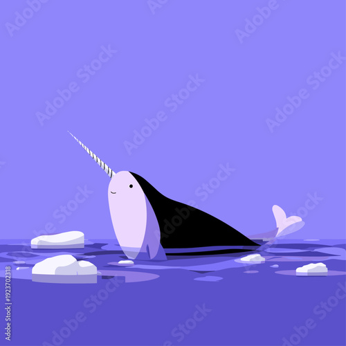 Minimal Arctic Narwhal With Ice Floes