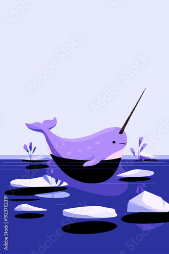 Minimal Arctic Narwhal With Ice Floes