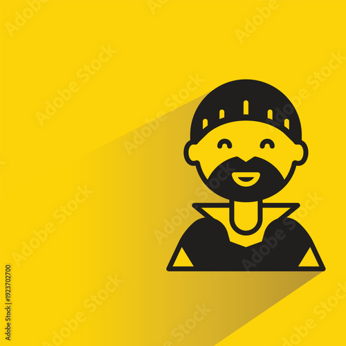 beard man avatar with shadow yellow background