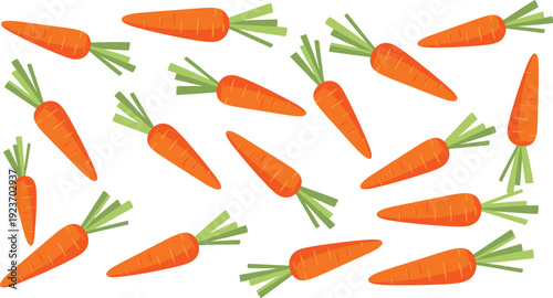 Carrot Pattern Vector with Fresh Orange Vegetables and Green Leaves for Healthy Food Background, Organic Farm Produce, and Kitchen Design
