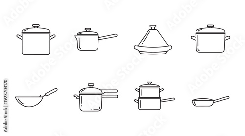 Cooking Pots and Pans Collection Line Art Icons Set