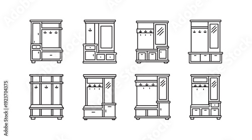Hall Tree Set Line Art Icons - Entryway Furniture Collection