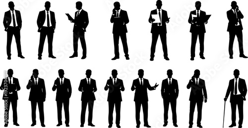 Set of business professional silhouettes, corporate men in suits, office workers, management team, leadership concepts, employee vector silhouettes, successful business people,