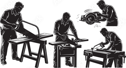 Worker using various power saws in different positions safely