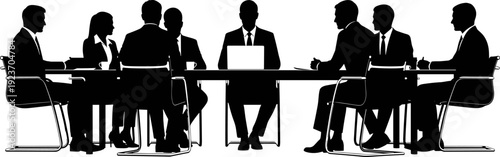Corporate, business, meeting, silhouettes, professional, people, sitting, conference, table, teamwork, leadership, office, communication, collaboration, brainstorming, discussion,