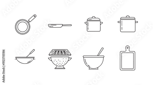 Kitchen Utensils Collection Icon Set, Cooking Tools Line Art, Food Preparation Symbols