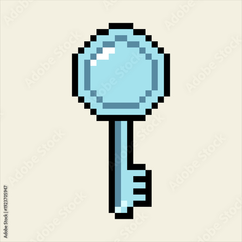 Blue Crystal Magic Key Pixel Art Game Item