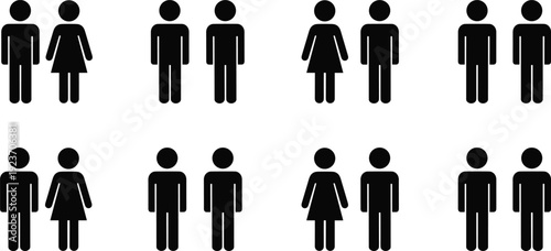 Male and Female Restroom Icons Vector Set with Man and Woman Symbols Isolated Black Pictogram Collection