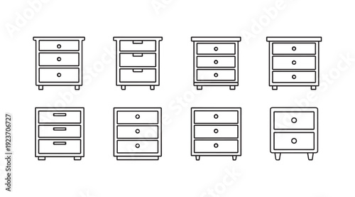 Nightstand Drawer Chests Collection Outline Icons - Stock Media