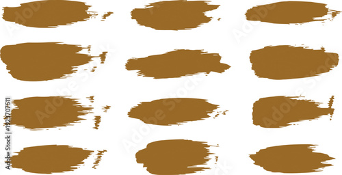 The image features a grid layout made up of brown brushstroke shapes against a clean white background. The brushstrokes are arranged in three rows and four columns, creating a structured yet artistic 