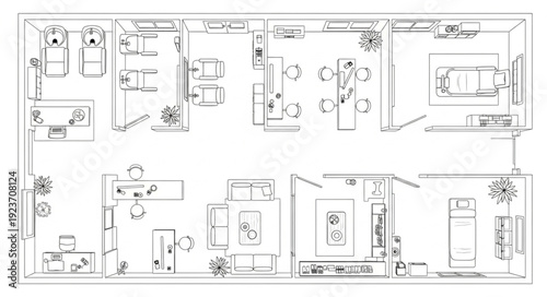 Detailed architectural floor plan showcasing interior design and room layouts.