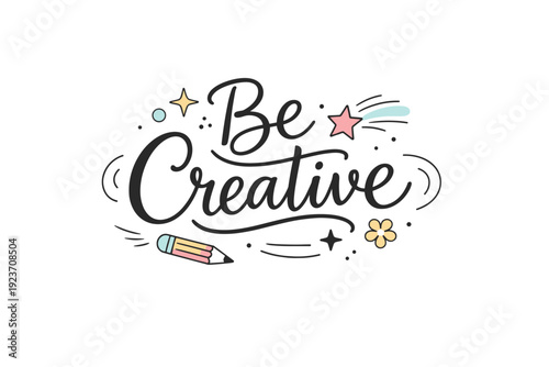 Hand drawn typography concept. Organic handwritten letters combined with abstract symbols and gentle motion lines, expressing creativity and authenticity.