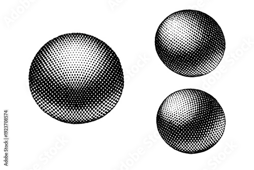 Comic book dot noise panel, a single irregular dot screen noise texture object depicted in straight-on view, slight tilt view, and three-quarter angled view as