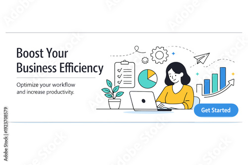 Banner ad design. Horizontal layout with headline text, supporting visual block, and clear call-to-action area. Clean editorial advertising style with a calm