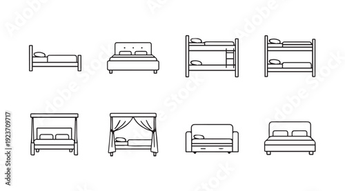 Outline Icons of Beds and Sofas, Furniture Collection, Minimalist Design