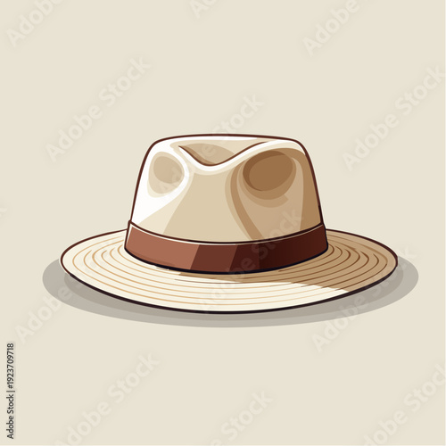 Vintage retro styled illustration of a fedora hat displayed on a neutral background from a front viewpoint