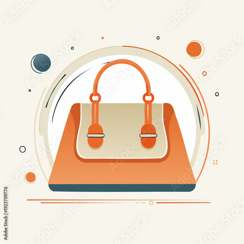 Vintage handbag illustration featuring retro purse design, showcasing stylish accessories in a flat lay