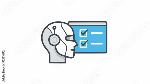 Robot Head with Checkmarks Screen.