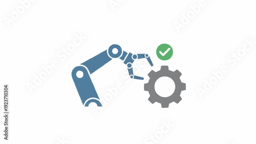Robotic Arm Assembling Gear with Checkmark.