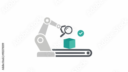 Robotic Arm Inspecting Product on Conveyor Belt.