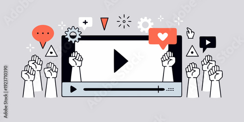 Digital activism and social media protest illustrated with graphic elements