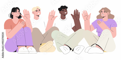 A diverse group of people clapping and celebrating together with joy