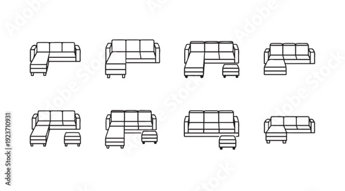 Sectional Sofa Configurations with Ottomans Line Art Icons