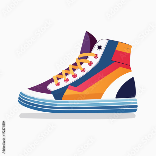 Colorful High Top Sneaker Illustration.