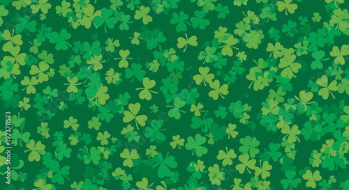 St. Patrick's Day celebration with shamrocks pattern in emerald green, viewed from directly above, illustration
