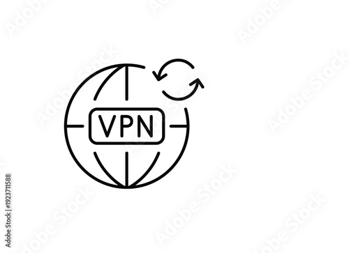 VPN Earth globe internet and renew arrows. Subscription update, secure connection refresh, network renewal. Pixel perfect, editable stroke vector icon