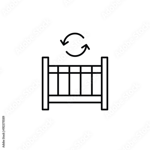 Baby crib and renew arrows. Newborn update, baby care and parenting refresh. Pixel perfect, editable stroke vector icon