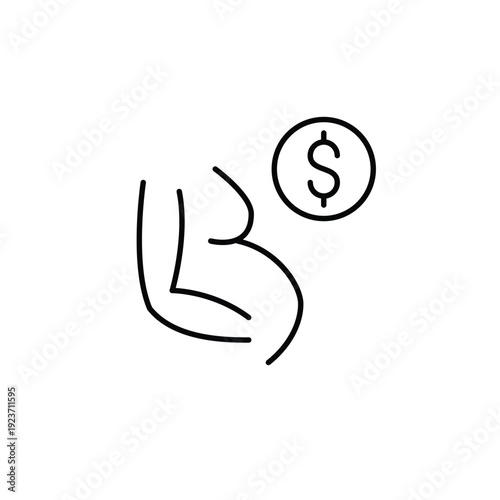 Pregnant woman and dollar. Maternity care cost, prenatal healthcare budget. Pixel perfect, editable stroke vector icon