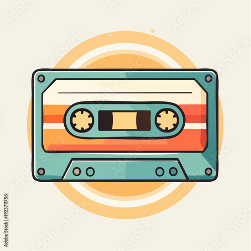 Retro Cassette Tape Illustration with Vintage Stripes.