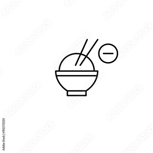 Bowl of rice and chopsticks. Takeaway Asian food. Position unavailable, remove from order. Pixel perfect, editable stroke vector icon