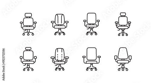 Set of office chair icons with different designs and styles on white background
