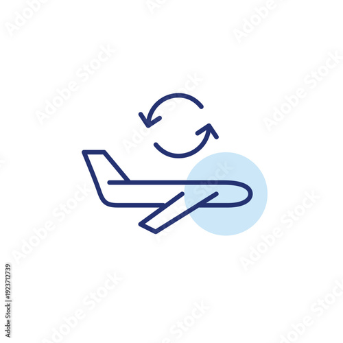 Airplane flying and renew arrows. Flight schedule update, new time. Pixel perfect, editable stroke vector icon