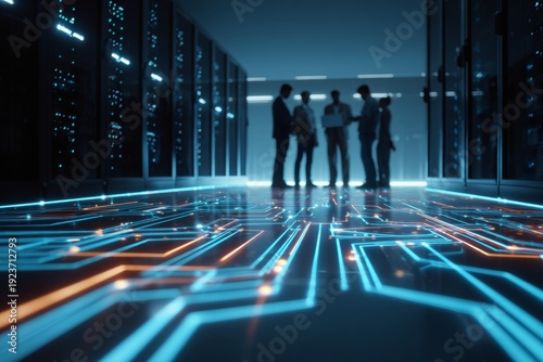 Strategic minds in the digital fortress. Ai concept. Integrating expertise: it professionals in data security discussion. Digital transformation. Cyber interaction.