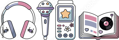 Colorful K-Pop Fandom Kit Music Lover Essentials in Modern Flat Style