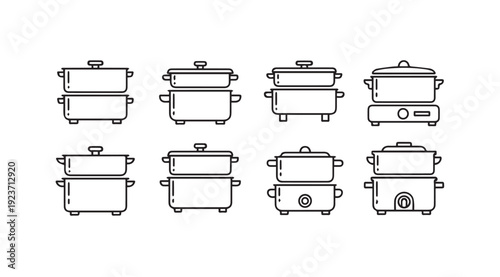 Steamer Pot Collection Line Art Icons