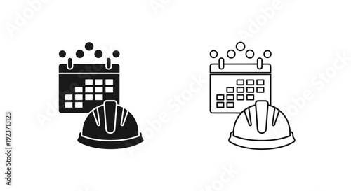 Labor day calendar icon set with hard hat and calendar Vector