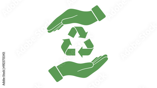 Green Hands Holding Recycling Symbol Icon.