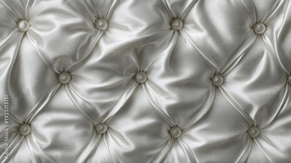 Fototapeta premium White Tufted Satin Fabric Texture with Pearl Buttons