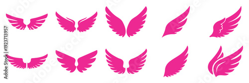 Collection of Vibrant Pink Angel Wings Vectors, Flat Design Graphics, Scalable Illustration for Designs
