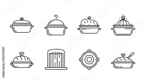 Collection of Cooking Pots and Pans Line Art Icons