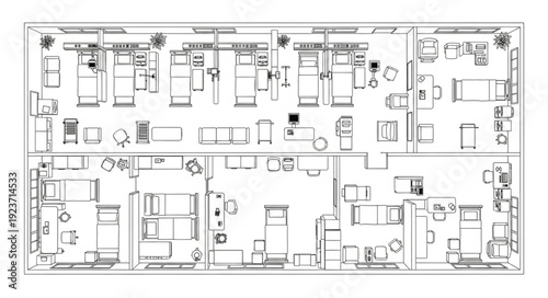 Detailed architectural floor plan showcasing rooms, furniture, and layout design.
