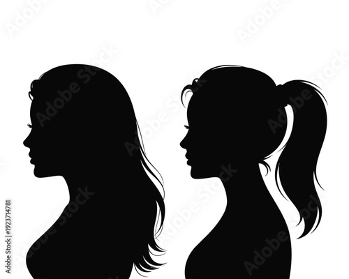 Black female silhouette profiles with different hairstyles on white background