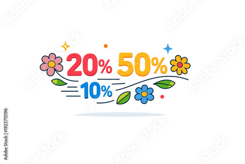 Spring sale promotion a clean promotional vignette with percentage symbols, flowers, and motion lines, highlighting dynamic discounts and